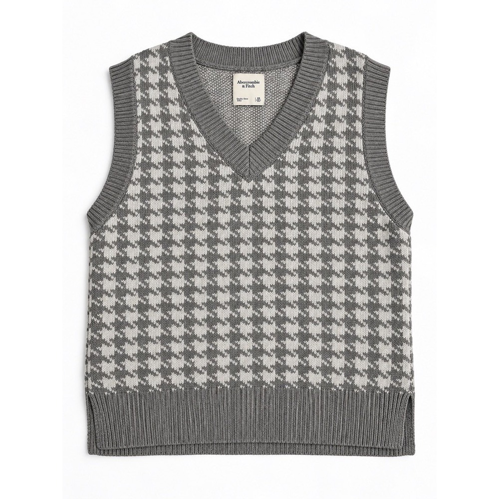 Abercrombie & Fitch Women Grey Houndstooth Sweater Vest XS Preppy Collegiate